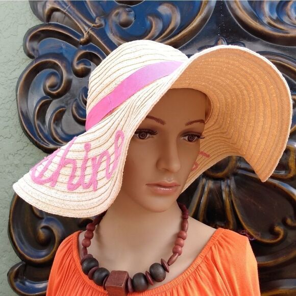 EUC ACCESSORY DEPOT X Large Paper Pink "Hello Sunshine" Shade Hat w/XL Brim - Picture 6 of 8